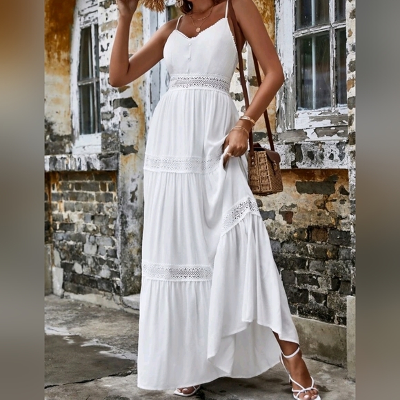 Lace Detail Crochet Tiered Maxi Cami Dress